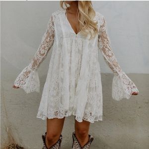 Free People | Dresses | Free People Lace White Mini Dress | Poshmark Western Dresses For Women One Piece, Dresses With Cowboy Boots, Western Dresses For Women, Free People Lace Dress, Shift Mini Dress, White Lace Mini Dress, Floral Babydoll Dress, Boho Mini Dress, Reception Dress