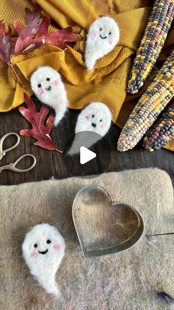 680 likes, 42 comments - playful.petals on September 26, 2024: "Felt 👻 Ghosts

I created simple these needle felted ghosts using a heart cookie cutter! Here is how:

1. Fill the heart cutter with white wool roving 
2. Felt both sides using the felting needle
3. Cut the heart in half
4. Shape the ghosts by felting the sides
5. Add the face with black and pink wool roving 

This is a great felting project for beginners!! Needle felting supplies available in my Amazon storefront. Affiliate link in Needle Felting Supplies, Heart Cookie, Wool Roving, Needle Felting Projects, Heart Cookies, Amazon Storefront, Halloween Boo, Loom Weaving, Hallows Eve