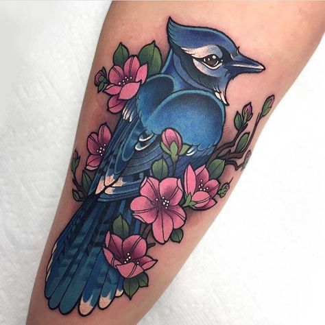 Blue Ink Tattoo, Blue Jay Tattoo, Jay Tattoo, Bird And Flower Tattoo, Blue Ink Tattoos, Tattoo Toronto, Blue Jay Bird, Tattoo Stencil Outline, Jay Bird