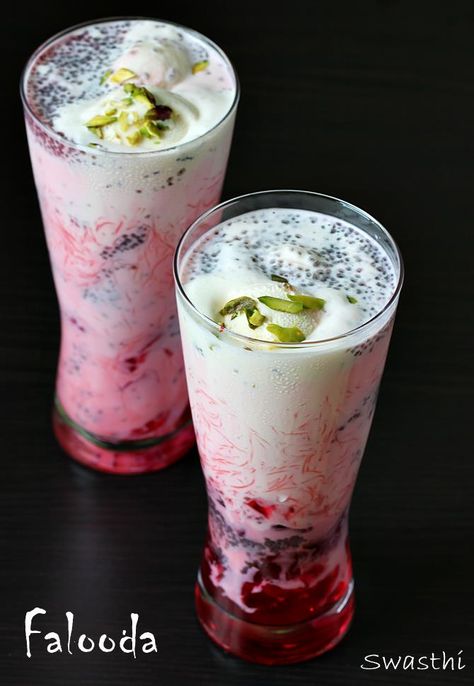 Falooda recipe with video - Faluda is a ice cream dessert popular in India & neighboring countries. Falooda seeds, sev, rose syrup & ice cream Faluda Ice Cream, Falooda Recipe, Rose Syrup, Raspberry Rose, Iftar Recipes, Ice Cream Dessert, Fried Fish Recipes, Homemade Noodles, Cream Desserts