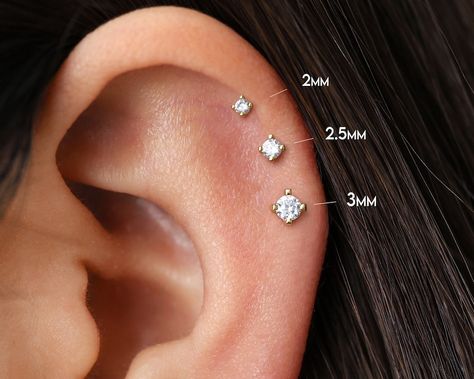 Tragus Stud, Custom Initial Necklace, Labret Studs, Flat Back Earrings, Piercing Ideas, Studded Flats, Diamond Simulant, Vermeil Jewelry, Push Pin