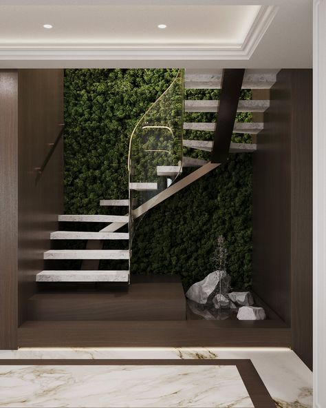 Stair Case Wall Design, Indoor Topiary, Green Wall Plants, Living Wall Indoor, Corporate Signage, University Design, Staircase Design Modern, Vertical Garden Wall, Stairway Design