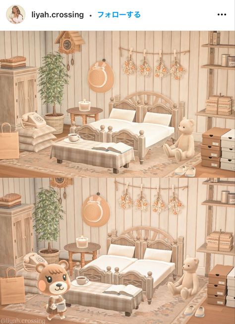 Acnh Cottage Bedroom, Acnh House Interior Bedroom, Aesthetic Animal Crossing House, Animal Crossing Bedroom Ideas Aesthetic, Anch Bedroom Ideas, Acnh Cottagecore Bedroom, Rooms Acnh, Bedroom Ideas Acnh, Bedroom Ideas Animal Crossing