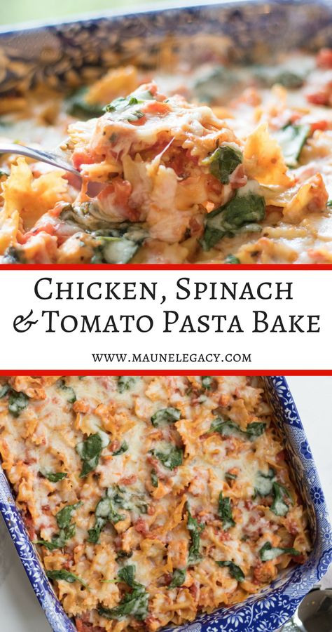 Spinach And Tomato Pasta, Pasta Bake Recipes, Spinach Tomato Pasta, Tomato Pasta Bake, Spinach Pasta Bake, Resep Pasta, Pastas Recipes, Chicken Pasta Bake, Chicken Spinach