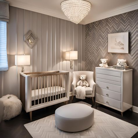 Grey Beige Nursery, White And Brown Nursery, Baby Room Interior Design, Baby Rooms Ideas, Baby Room Accessories, Babies Aesthetic, Kids Bedroom Space, Cute Baby Nursery, Baby Bedding Ideas