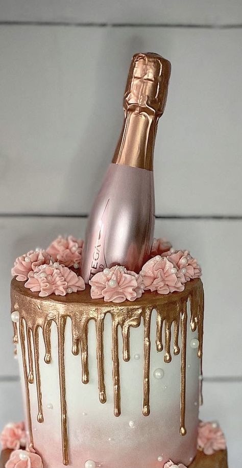 Classy 40th Birthday Cake, 40th Birthday Cake For Women Elegant Awesome, 40 Years Old Cake Woman, Alcohol Birthday Cake For Women, 21st Birthday Cake Champagne, Booze Cake, 47th Birthday, Cute Happy Birthday, 21st Birthday Cakes