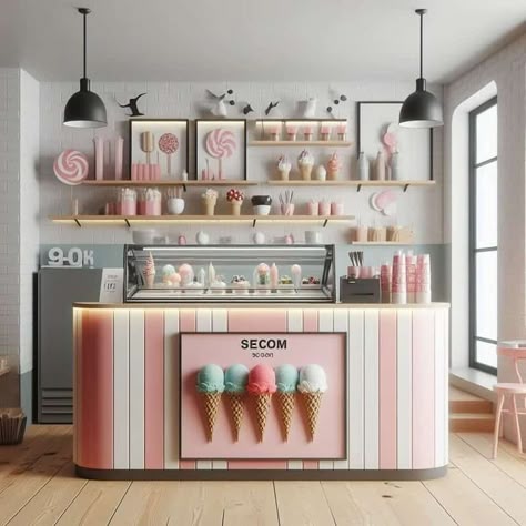 Ice Cream Parlor Interior, Ice Cream Shop Design, Ice Cream Counter, Jelly Ice Cream, Fancy Ice Cream, Shop Design Ideas, Restaurant Plan, Scoop Ice Cream, Counter Ideas