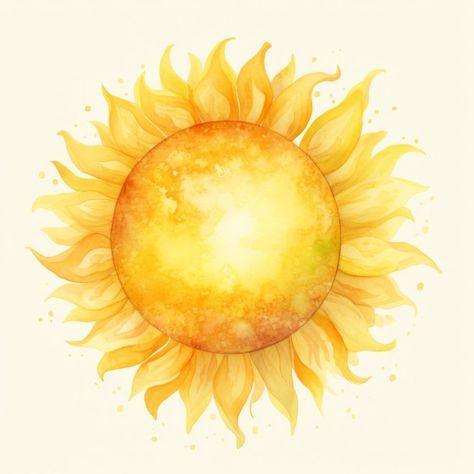 Sun And Sunflower, Sun Watercolor, Towel Ideas, Sun Illustration, Girly Aesthetic, Time Art, Star Art, Premium Photo, Watercolor Illustration