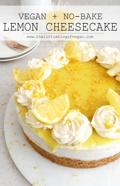 No-Baked Lemon Cheesecake | The Little Blog Of Vegan Vegan Lemon Cheesecake, Coconut Caramel Sauce, Vegan Lemon Curd, Lemon Cheesecake Recipes, No Bake Lemon Cheesecake, Lemon Cheese, Dairy Free Cream, Raw Cake, Vegan Cheesecake