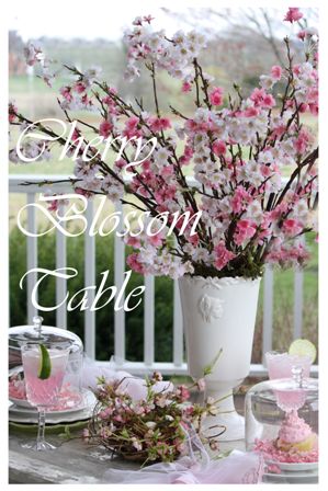 Pretty cherry blossom table setting White Painted Dressers, Pretty Tablescapes, Spring Luncheon, Cherry Blossom Theme, Lunch Table, Ladies Lunch, Ladies Luncheon, American Farmhouse, Tablescape Ideas