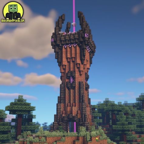 Magical Mage or Wizard Tower in Minecraft Minecraft Magic Tower Ideas, Dragon Tower Minecraft, Nether Tower Minecraft, Archer Tower Minecraft, Wizard Minecraft Builds, Magical Tower Minecraft, Minecraft Witch Tower Ideas, Minecraft Evil Tower, Minecraft Building Ideas Magic