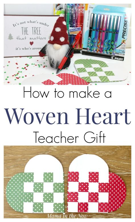 This Christmas give your teacher a gift she will really love to use. Using this free template, make a woven heart. This is the perfect teacher gift. This handmade teacher gift is sure to win the heart of every teacher. This Danish Christmas heart is an adorable and easy craft for your kids to do for their teacher. Let them show their teachers how great they are. Help them make these great Danish Christmas hearts. #christmas #teacher #ad #craft #holiday Hygge Diy, Hygge Inspiration, Handmade Teacher Gifts, Woven Heart, Danish Christmas, Christmas Heart, Pilot Pens, Pretty Pens, Beautiful Christmas Decorations