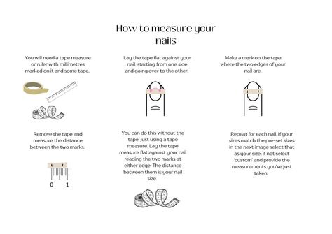 How to measure your nails for my custom press-ons. Shop link in bio or dm me for custom sets. #nails #nailteck #pressonnails #custom #sizing #shop #smallbuisiness #nailstepbystep #nails #nailsizeguide How To Measure Nails For Press On Nails, Press On Nails Instructions, Nail Ads, Small B, How To Measure Yourself, Press Ons, Nail Sizes, How To Measure, Dm Me