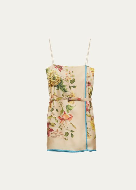 Get free shipping on Prada Floral Belted Silk Twill Mini Dress at Bergdorf Goodman. Shop the latest luxury fashions from top designers. Prada Summer, Euro Summer Outfit, American Express Black Card, Wedding Weekend Outfits, Honeymoon Fashion, Big Prints, Dresses Sleeves, Designers Dresses, Woodland Whimsy