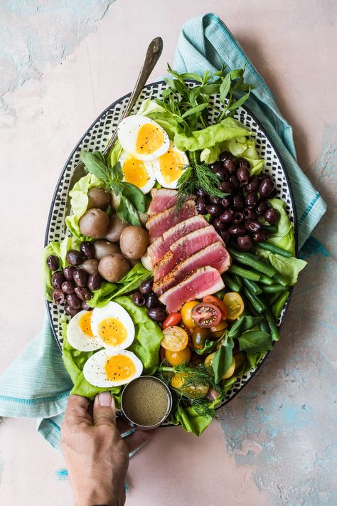 Fresh and easy to make, this seared ahi tuna nicoise salad is perfect for any summer parties or picnics you might have planned. It's loaded with flavor including perfectly made soft boiled eggs! #nicoise #salads #tunanicoise Composed Salad, Tuna Nicoise Salad, Seared Ahi Tuna, Healthy Foods To Make, Mustard Vinaigrette, Seared Ahi, Seared Tuna, Nicoise Salad, Salad Pasta