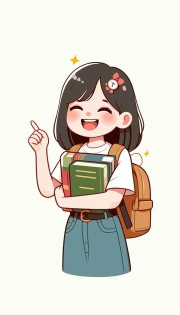 Premium Vector | A cartoon of a girl with a book in her hand Teacher Aesthetic Drawing, Girl Studying Illustration, Student Drawing Cartoon, Teacher Illustration Cute, Teacher Drawing Cartoon, Teacher Character, Cute Girl Sticker, Teacher Drawing, Teacher Illustration