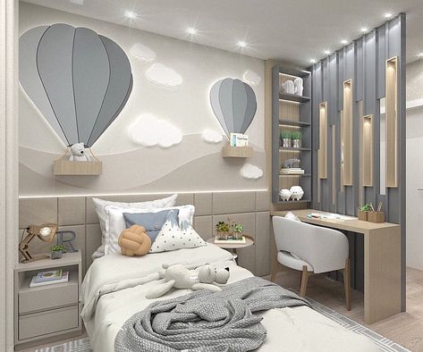 Interior Design | Kids Decor on Instagram: “Love the hot air balloons😍💙 Credit to @arqrenatamosena” Kids Interior Design, Kids Bedroom Inspiration, Kids Bedroom Designs, Kids Interior Room, Baby Room Design, Hot Air Balloons, Kids Interior, Baby Bedroom, Kids Room Design