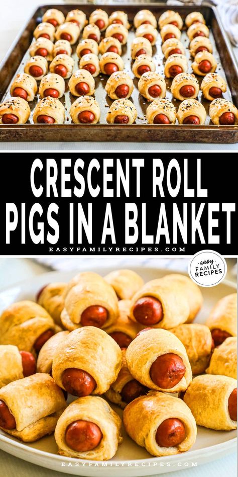 Mini pigs in a blanket are the ULTIMATE party starter! Kid-friendly but grown-ups love them too, these handheld snacks wrap mini sausages in flaky crescent roll dough—and I add everything bagel seasoning to make them even more delicious! Just a few minutes of prep work needed, with a make-ahead option to help you get a head start if you need it. These easy appetizers are guaranteed to be a BIG hit! Mini Pigs In A Blanket Recipe, Handheld Snacks, Mini Pigs In A Blanket, Crescent Roll Pastry, Mini Sausages, Kid Friendly Appetizers, Crescent Roll Appetizers, Sausage Wrap, Best Party Appetizers