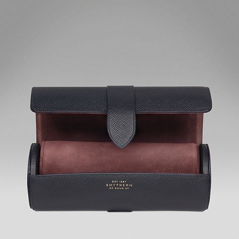 Panama navy watch roll in cross-grain calf leather. http://www.smythson.com/navy-panama-travel-watch-roll.html Leather Watch Roll, Mens Watch Box, Leather Watch Box, Black Cosmetics, Watch Roll, Watch Boxes, Cufflink Box, Mens Watches Leather, Leather Box