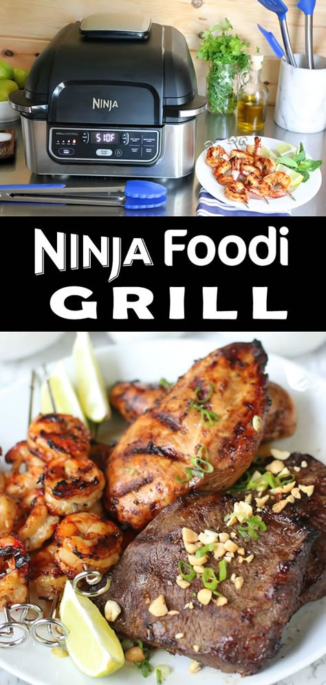 We tested the Ninja Foodi Grill and LOVE IT!!! This amazing INDOOR grill sears, sizzles, and air fry crisps with perfection. With Cyclonic Grilling Technology, super hot 500F air delivers Surround Searing, while the 500F high-density grill grate creates char-grilled marks and flavors without the smoke. Get our recipe for Vietnamese Mixed Grill too! #NinjaFoodi #NinjaFoodiRecipes #RecipesfortheNinjaFoodi #EasyRecipes #airfryerrecipes #airfryer #onthegrill #grillingrecipes Ninja Foodie Grill Recipes, Ninja Foodi Xl Grill Recipes, Ninja Grill Recipes, Ninja Foodi Grill Recipes, Indoor Grill Recipes, Kitchenaid Artisan Mixer, Ninja Foodi Grill, Ninja Grill, Ninja Cooking System