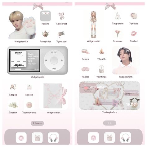 cute pink coquette kpop jimin jungkook jimin ios14 iphone homescreen layout Pink Kpop Homescreen, Iphone Homescreen Layout, Ios Inspiration, Layout Phone, Wallpaper Layout, My Homescreen, Iphone Themes, Android Theme, Phone Decoration