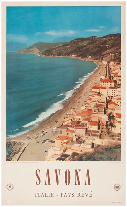 1957 Savona-Varigotti Beach, Italy vintage travel poster Savona Italy, Finale Ligure, Italy Tourism, Places In Italy, Mediterranean Cruise, Cruise Destinations, Beach Posters, Vintage Travel Poster, Christmas Travel