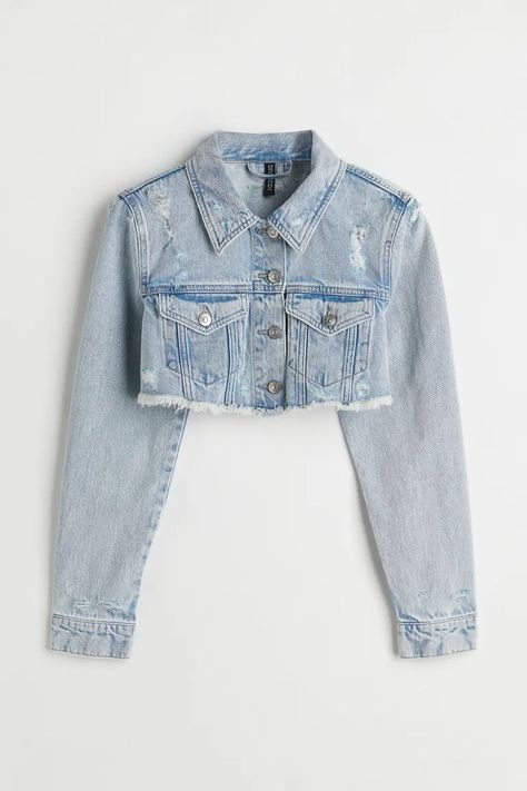 Denim Crop Jacket, White Denim Jacket, Crop Top Outfits, Cropped Denim Jacket, Denim Jacket Women, Basic Outfits, Cropped Denim, Light Denim, Crop Jacket