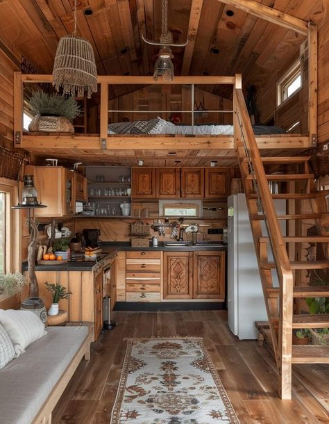 Tiny Cabin Home, Little Cabin Interior, Shed To Tiny House Interior, Rustic Tiny House Cabin, Mini Cabin Ideas, Tiny Cabin Design, Tiny Cabins Interiors, Shed Tiny Home, Small Studio Apartment Decorating