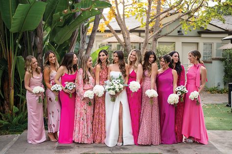 Mix Pink Bridesmaid Dresses, Fuschia Pink Bridesmaid Dresses, Fuschia Bridesmaid, White Bridesmaid Bouquets, Fuschia Bridesmaid Dresses, Bridesmaid Dress Color Schemes, Mix And Match Bridesmaid Dresses, Bridesmaid Dresses Pink, Fuschia Wedding