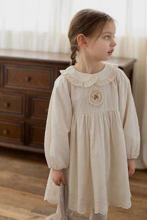 Embroidery A Line Dress, Minimalist Baby Clothes, Dimensional Embroidery, Trendy Trouser, Linen Robe, Minimalist Baby, Kids Fashion Dress, Daisy Dress, Dress Beige