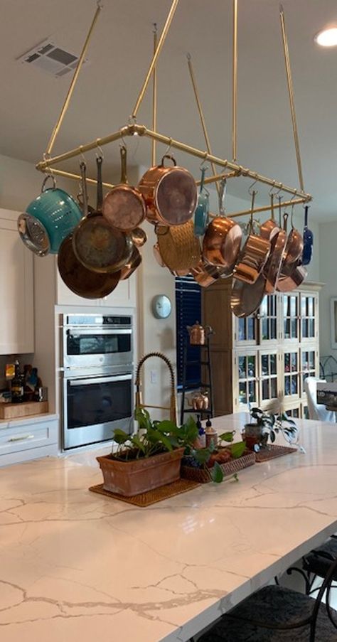 Saucepan Hanging Rack, Hanging Pan Rack Over Island, Hanging Pot Holder Kitchen, Kitchen Pan Hanger, Pots And Pans Ceiling Rack, Hang Pots And Pans From Ceiling, Hanging Pots And Pans From Ceiling, Hanging Rack Kitchen, Overhead Pot And Pan Storage