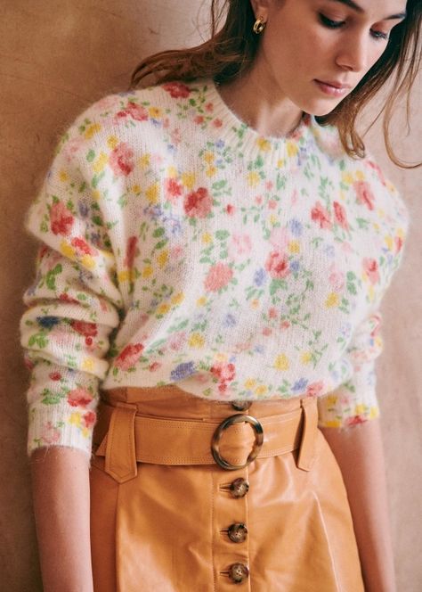 Mohair Knit, Floral Sweater, Floral Outfit, Mohair Sweater, Knitted Jumper, Parisian Style, Cotton Style, Floral Printed, Long Sleeve Pullover