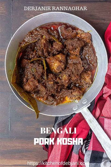 Pork Kosha aka Bengali Kosha Pork Recipe step by step with pictures from Debjanir Rannaghar  #pork #porkkosha #koshapork #koshamangsho #porkcurry #curry #bengalifood #food #bengalirecipe #recipe #foodbloggerrecipe #indianfoodbloggerrecipe #foodphotography #foodstyling Pork Belly Recipes Crispy, Indian Food Photography, Pork Curry, Pork Belly Recipes, Bengali Food, Mutton Recipes, Recipe Step By Step, Best Bacon, Marinated Pork