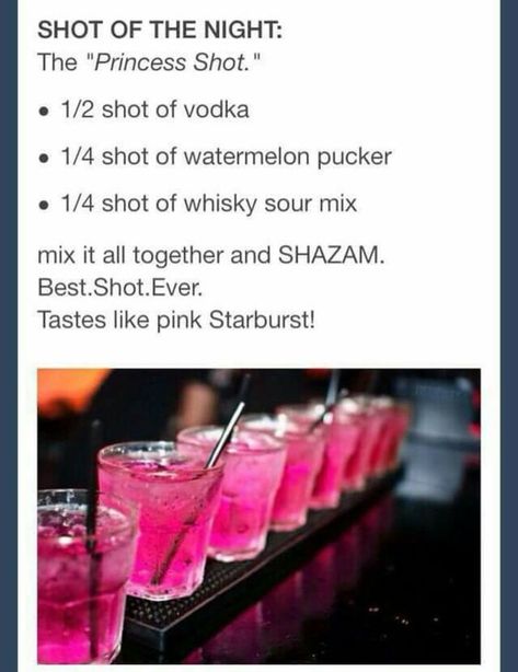 Princess Shot, Whisky Sour, Mixed Drinks Alcohol, Yummy Alcoholic Drinks, Sour Mix, Liquor Drinks, Vegas Party, Boozy Drinks, Mixed Drinks Recipes