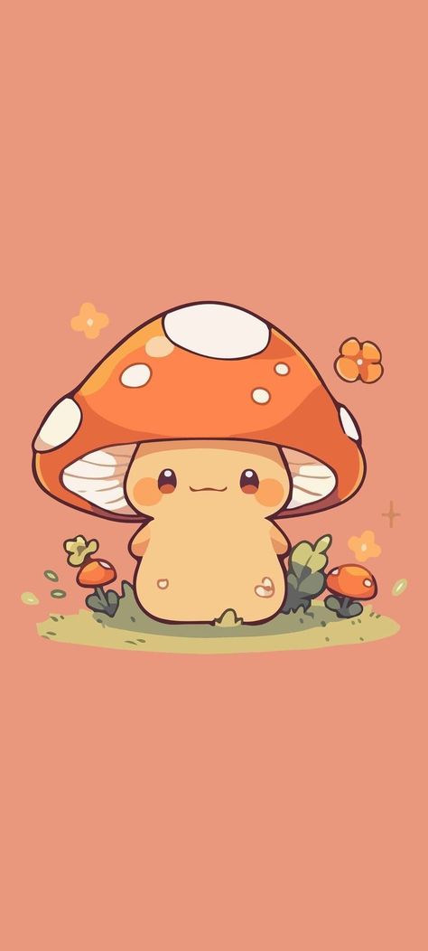 Cute Mushrooms Painting, Mushroom Core Wallpaper, Mushrooms Phone Wallpaper, Kawaii Wallpaper Animals, Kawaii Mushroom Wallpaper, Cute Mushrooms Wallpaper, Cute Mushroom Iphone Wallpaper, Cute Mushroom Drawing Aesthetic, Mushroom Asthetic Picture