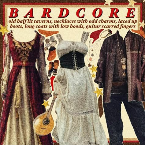 Pirate Core Dress, Bardcore Medieval Aesthetic, Medieval Core Outfits, Bard Inspired Outfit, Shakespeare Inspired Outfit, Bardcore Aesthetic Outfit, Poetcore Aesthetic Outfit, Bardcore Outfit, Fantasy Bard Outfit