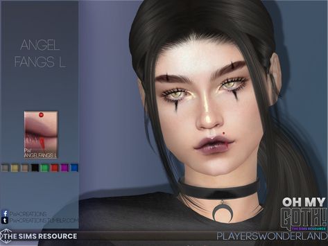 Fangs Piercing, Angel Fangs, High Nostril Piercing, Goth Angel, Double Nose Piercing, Sims 4 Piercings, Angel Makeup, Eyebrow Piercing, Angel And Devil