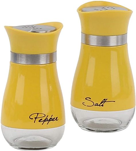 Amazon.com: Basic Salt & Pepper Shakers - Yellow: Home & Kitchen Vintage Yellow Kitchen, Yellow Kitchen Accessories, Yellow Kitchen Designs, Beautiful Cursive Fonts, Vintage Canister Sets, Lemon Kitchen Decor, Yellow Kitchen Decor, Lemon Kitchen, Vintage Canisters