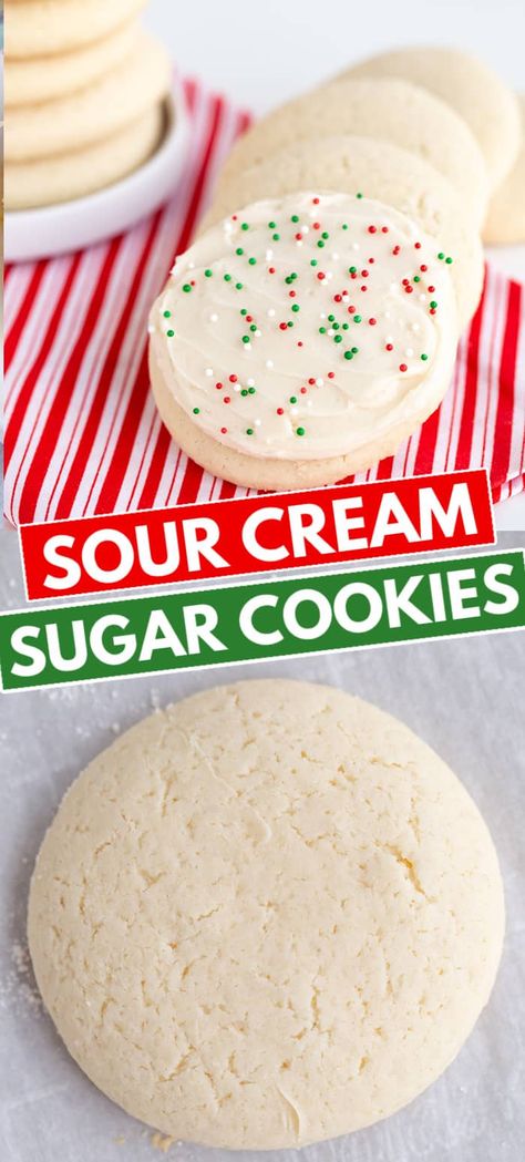 Favourite Christmas Cookies, Soft Sour Cream Cookies, Soft Sour Cream Sugar Cookie Recipe, Soft And Fluffy Sugar Cookies, Fluffy Christmas Cookies, Soft Fluffy Sugar Cookie Recipe, Soft Sour Cream Sugar Cookies, Sour Cream Cutout Cookies, Rum Cakes