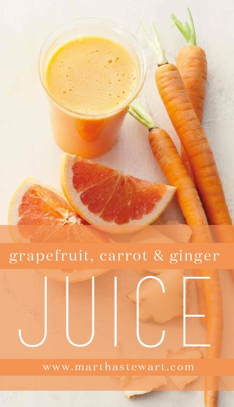 Grapefruit, Carrot & Ginger Juice | Martha Stewart Living - Detox Cred: Liquids in the morning are easier on your digestive system than solid foods. The carrots in this zesty tonic deliver a blast of immunity-boosting vitamin C and enough fiber to sustain you until your first snack. Jus Anggur, Grapefruit Juice Recipe, Carrot Ginger Juice, Jeruk Bali, Grapefruit Recipes, Juice Cleanse Recipes, Juicy Juice, Detox Juice Recipes, Lemon Drink