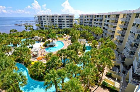 A list of the hotels with lazy rivers right by their doorstep in Destin, Florida, USA. Destin Florida Vacation, Fort Walton Beach Florida, River Hotel, Okaloosa Island, Destin Hotels, Florida Hotels, Resort Pools, Fort Walton Beach, Destin Florida