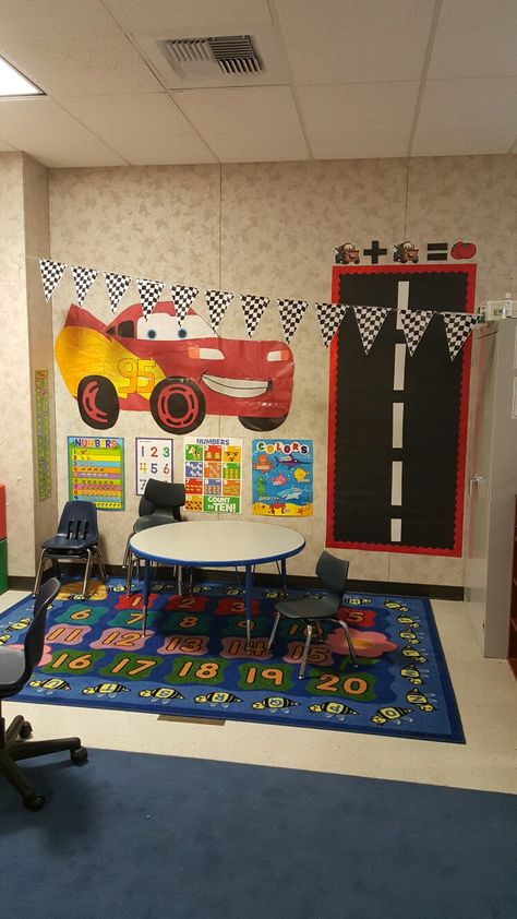 Disney cars classroom Cars Preschool, 2024 Classroom, Car Theme, Diy Disney, Car Themes, Door Decorations Classroom, Classroom Door, Cars Movie, Disney Diy