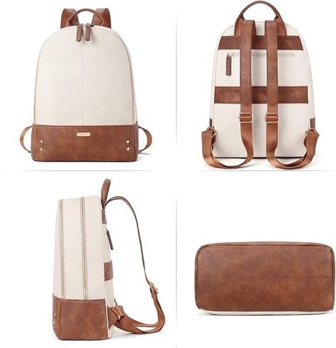 Amazon.com: CLUCI Womens Laptop Backpack Leather 15.6 Inch Computer Backpack Large Travel Daypack Business Vintage Bag Embossed Off-white with Brown : Electronics Laptop Bag Design Ideas, Laptop Bag Design, Production Ideas, Professional Backpack, Everyday Bag Essentials, Pretty Purses, Backpack Design, Vintage Leather Backpack, Beautiful Backpacks