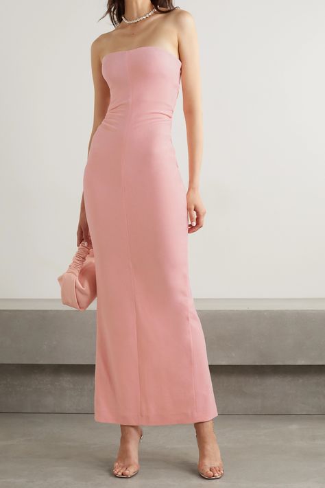 Pastel Dress Formal, Pastel Dress Outfit, Pink Dress Outfits, Pastel Pink Dress, Pink Strapless Dress, Designer Maxi Dress, Pastel Dress, Pink Formal Dresses, Pink Maxi Dress