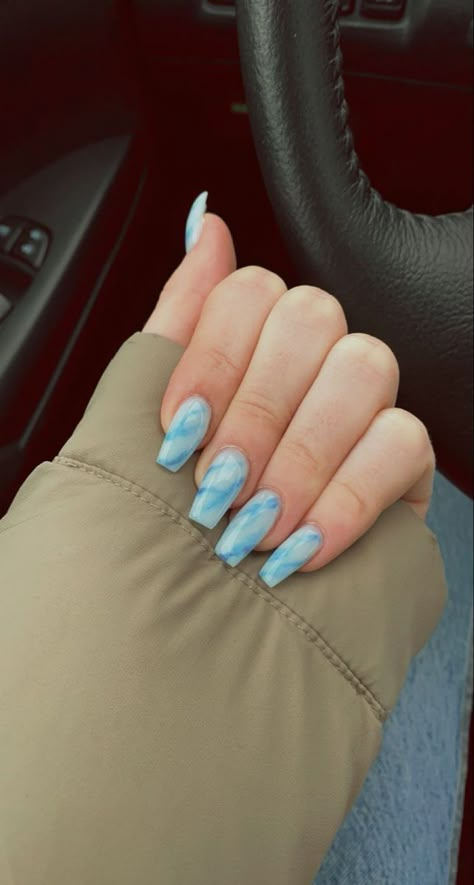 Blue Marble Nails, Nail Designs For 2023, The Best Nail Designs, Marble Acrylic Nails, Acrylic Nail Designs Coffin, Best Nail Designs, Fake Nail Tips, Spring Break Nails, Light Blue Nails