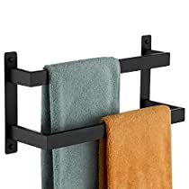 Check this out! Hanging Towel Rack, Black Towel Bar, Wall Towel Racks, Bath Towel Holder, Wall Mounted Towel Rack, Double Towel Bar, Towel Shelf, Black Bath, Bar Storage