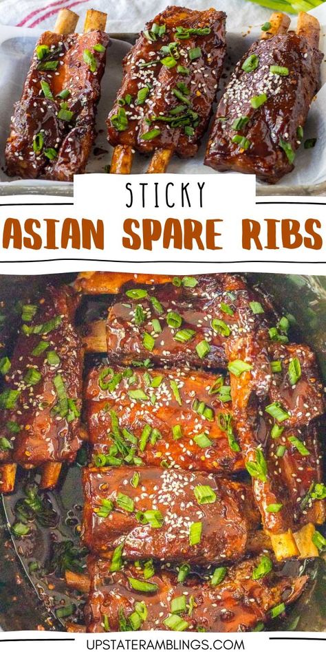 Make dinner unforgettable with these Sticky Asian Spare Ribs. This slow cooker recipe ensures tender, flavorful ribs every time with just a few simple ingredients. Perfect for busy days when you want a mouthwatering meal with minimal effort. Korean Spare Ribs Recipe, Ribs Asian Style, Asian Spare Ribs Recipe, Asian Spare Ribs, Asian Sticky Ribs, Sticky Asian Ribs, Asian Ribs Recipe, Sticky Ribs Recipe, Chinese Ribs