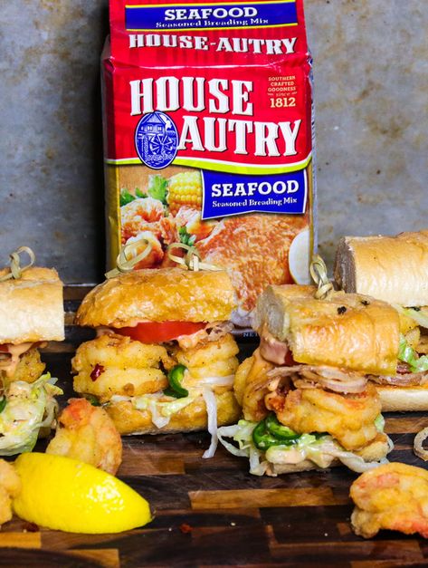 Fast Appetizers, Shrimp Po Boy, Seafood House, Party Bites, Crispy Shallots, Shrimp Appetizers, Mini Sandwiches, Fried Shallots, Comfort Food Recipes