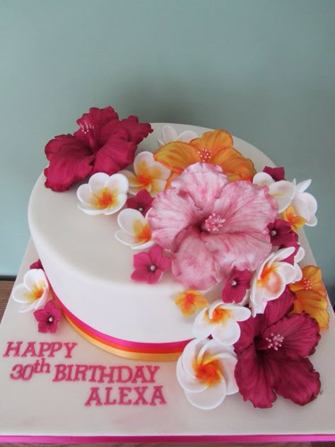 Happy Birthday Alexa! Plumeria Birthday Cake, Hibiscus Flower Cake Decoration, Hawaiian Cakes, Tropical Birthday Cake, Hawaiian Wedding Cake, Hawaii Cake, Tropical Cake, Hawaiian Cake, 10 Inch Cake