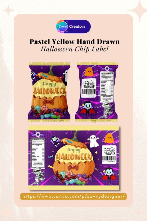 🎃🍬 Trick or treat in style this Halloween with our spook-tacular Chip Bag Label templates on Canva! 🍫👻 Transform your snacks into ghoulish delights with these fun and customizable designs. 🧛‍♂️🦇 Head to our creator profile now to grab your Halloween-themed labels and make your snacks the talk of the neighborhood! 🎉🕸️ #HalloweenTreats #SpookySnacks #CanvaTemplates #DIYHalloween Canva Creator, Spooky Snacks, Bag Label, Halloween Facts, Canva Design, Label Templates, Pastel Yellow, Halloween Candy, Halloween Treats